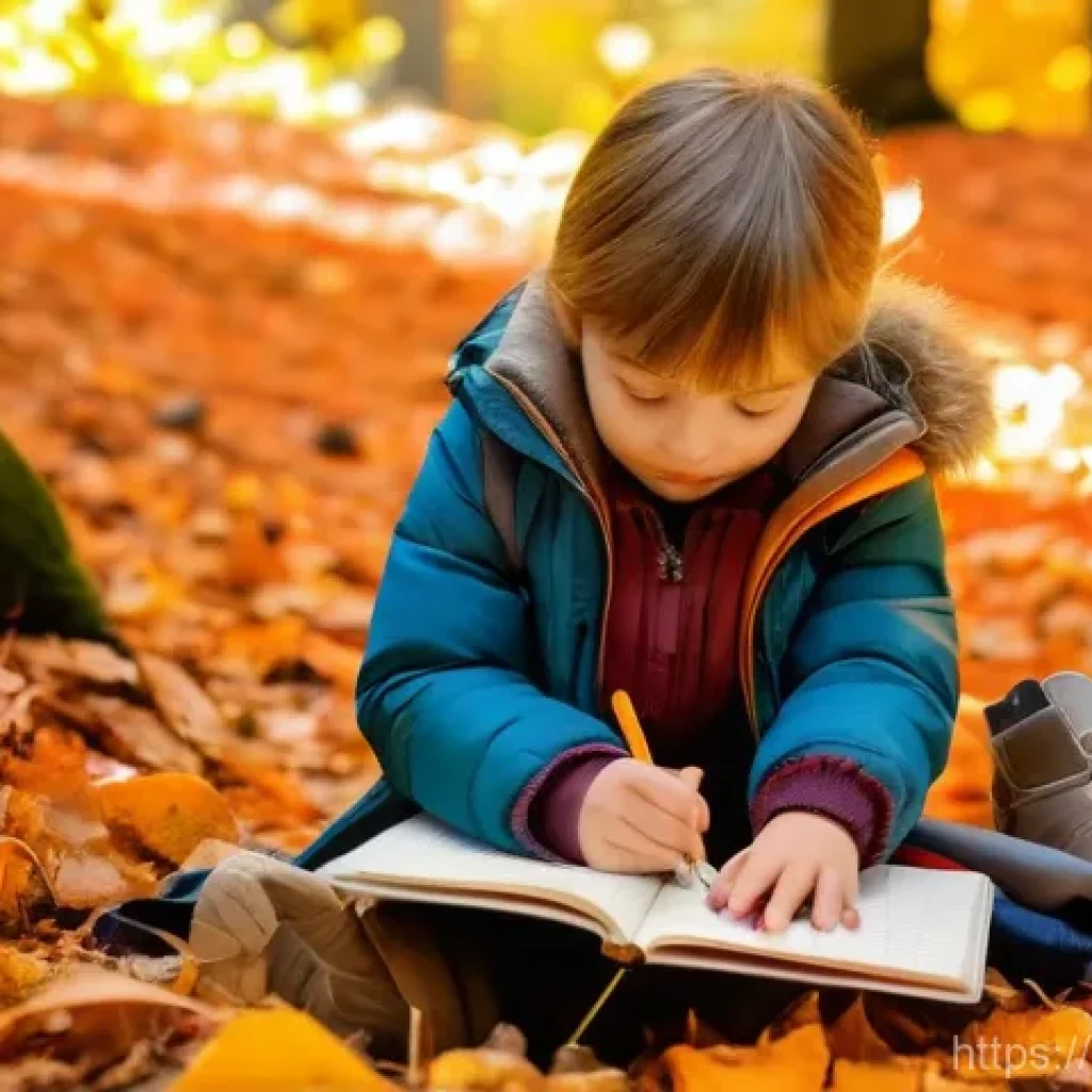 아이들의 여가 활동 - **Nature's Explorers:** A group of three children, ages 6-10, are exploring a vibrant autumn forest....
