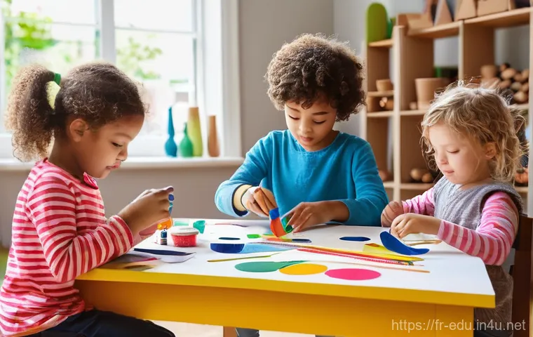 아이들의 여가 활동 - **Nature's Explorers:** A group of three children, ages 6-10, are exploring a vibrant autumn forest....