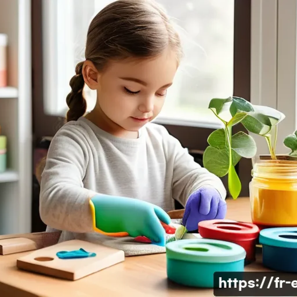 어린이 장난감 만들기 - A cozy and bright crafting corner designed for making eco-friendly children&rsquo;s toys, featuring a wood...