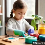 어린이 장난감 만들기 - A cozy and bright crafting corner designed for making eco-friendly children&rsquo;s toys, featuring a wood...