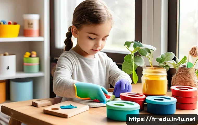 어린이 장난감 만들기 - A cozy and bright crafting corner designed for making eco-friendly children&rsquo;s toys, featuring a wood...