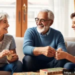 노인 가족 치료 - A warm and inviting family living room scene depicting three generations&mdash;grandparents, parents, and ...