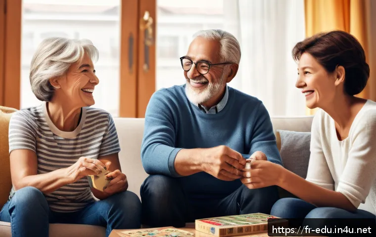 노인 가족 치료 - A warm and inviting family living room scene depicting three generations&mdash;grandparents, parents, and ...