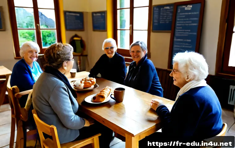 Home 17 시니어 생활 리더십 - Photorealistic scene of a confident French senior woman leading a friendly neighborhood volunteer me...